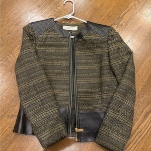 Tahari Black and Gold Vegan Leather Textured Blazer